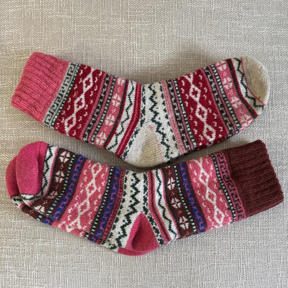 Two Pairs of Nordic Fair Isle Socks